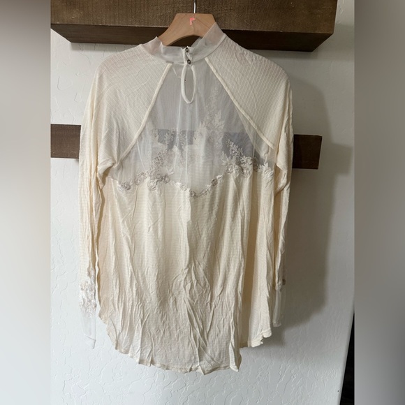 Free People|Saheli Floral Embroidered mesh long sleeve top in cream color•SMALL - Picture 8 of 13